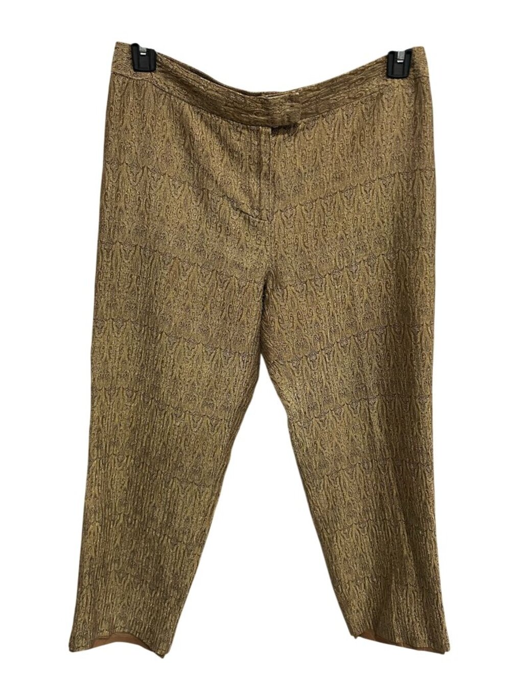David Meister 10 Gold Jacquard Pants Tapered Flat Front Vintage Statement Style